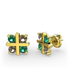 Yeşil kuvars ve dumanlı kuvars 925 ayar altın kaplama gümüş küpe