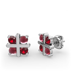 Garnet ve kök yakut 14 ayar beyaz altın küpe