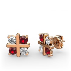 Dört Taşlı Küpe - Pırlanta ve garnet 925 ayar rose altın kaplama gümüş küpe (0.96 karat) #1js3voy