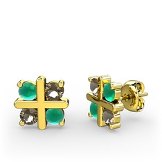 Kök zümrüt ve dumanlı kuvars 925 ayar altın kaplama gümüş küpe