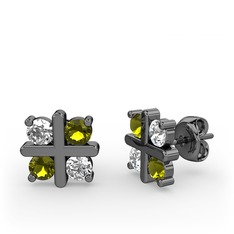 Dört Taşlı Küpe - Swarovski ve peridot 925 ayar siyah rodyum kaplama gümüş küpe #1k8pkvb