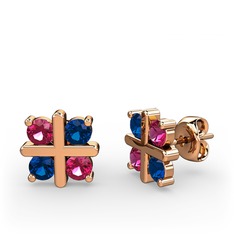 Rodolit garnet ve lab safir 925 ayar rose altın kaplama gümüş küpe