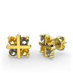 Dört Taşlı Küpe - Sitrin ve dumanlı kuvars 18 ayar altın küpe #1mactwo