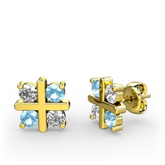 Swarovski ve akuamarin 8 ayar altın küpe
