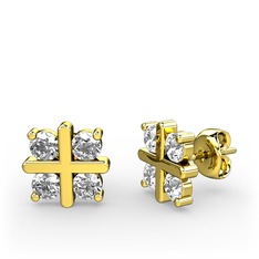 Dört Taşlı Küpe - Beyaz zirkon ve pırlanta 14 ayar altın küpe (0.96 karat) #1mrwqh5