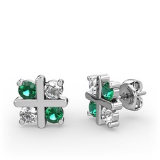 Dört Taşlı Küpe - Yeşil kuvars ve swarovski 8 ayar beyaz altın küpe #1n8nxno