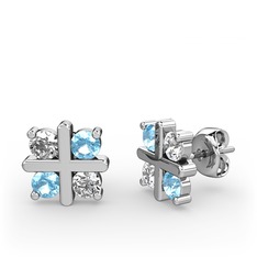 Dört Taşlı Küpe - Swarovski ve akuamarin 14 ayar beyaz altın küpe #1n9c5oi