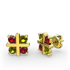 Dört Taşlı Küpe - Garnet ve peridot 18 ayar altın küpe #1nxazzt