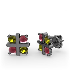 Peridot ve kök yakut 925 ayar siyah rodyum kaplama gümüş küpe