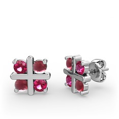 Dört Taşlı Küpe - Rodolit garnet ve kök yakut 925 ayar gümüş küpe #1o30t8n