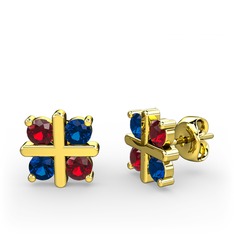 Garnet ve lab safir 18 ayar altın küpe