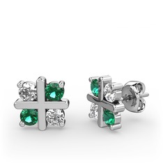 Dört Taşlı Küpe - Swarovski ve yeşil kuvars 8 ayar beyaz altın küpe #1os9p44