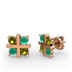 Dört Taşlı Küpe - Peridot ve kök zümrüt 8 ayar rose altın küpe #1ou8f9i