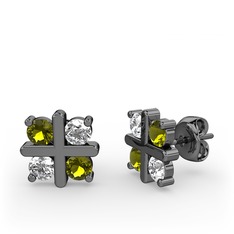 Dört Taşlı Küpe - Peridot ve beyaz zirkon 925 ayar siyah rodyum kaplama gümüş küpe #1ouxlz1