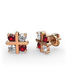 Dört Taşlı Küpe - Garnet ve beyaz zirkon 14 ayar rose altın küpe #1p7qnlg