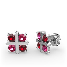 Dört Taşlı Küpe - Garnet ve rodolit garnet 14 ayar beyaz altın küpe #1pzeerq