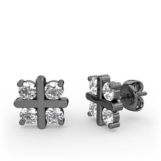Dört Taşlı Küpe - Pırlanta ve swarovski 925 ayar siyah rodyum kaplama gümüş küpe (0.96 karat) #1rn8cv9