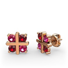 Rodolit garnet ve garnet 14 ayar rose altın küpe
