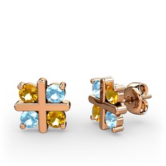 Dört Taşlı Küpe - Sitrin ve akuamarin 8 ayar rose altın küpe #1sna9o5