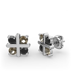 Dört Taşlı Küpe - Siyah zirkon ve dumanlı kuvars 925 ayar gümüş küpe #1srfyjr