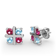 Dört Taşlı Küpe - Rodolit garnet ve akuamarin 18 ayar beyaz altın küpe #1ubb3ei