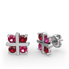 Rodolit garnet ve garnet 8 ayar beyaz altın küpe