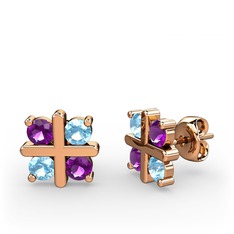 Dört Taşlı Küpe - Ametist ve akuamarin 925 ayar rose altın kaplama gümüş küpe #1uh1i7o
