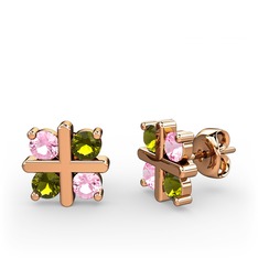 Pembe kuvars ve peridot 925 ayar rose altın kaplama gümüş küpe