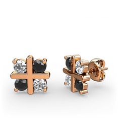 Dört Taşlı Küpe - Pırlanta ve siyah zirkon 8 ayar rose altın küpe (0.96 karat) #1v1tjrs
