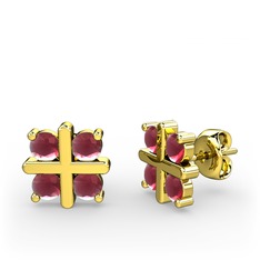 Dört Taşlı Küpe - Kök yakut 925 ayar altın kaplama gümüş küpe #1v3rtne