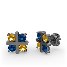 Dört Taşlı Küpe - Sitrin ve lab safir 925 ayar siyah rodyum kaplama gümüş küpe #1v7jjqz