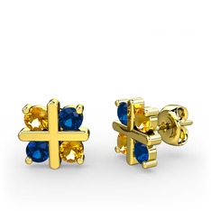 Sitrin ve lab safir 14 ayar altın küpe