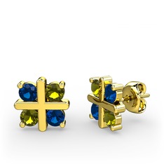 Dört Taşlı Küpe - Lab safir ve peridot 8 ayar altın küpe #1x9xdri