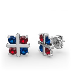 Lab safir ve garnet 8 ayar beyaz altın küpe