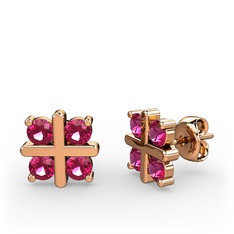 Dört Taşlı Küpe - Rodolit garnet 14 ayar rose altın küpe #1yuthmj