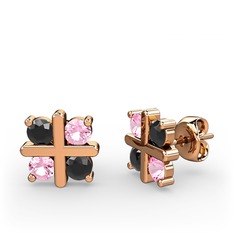 Dört Taşlı Küpe - Siyah zirkon ve pembe kuvars 18 ayar rose altın küpe #1yvi0xm