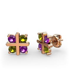 Dört Taşlı Küpe - Ametist ve peridot 18 ayar rose altın küpe #1z04yuz