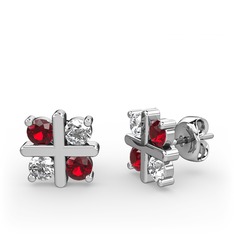 Dört Taşlı Küpe - Garnet ve swarovski 8 ayar beyaz altın küpe #217zj6