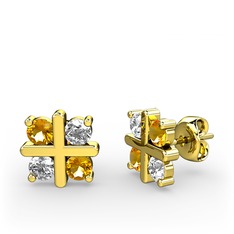 Sitrin ve beyaz zirkon 14 ayar altın küpe