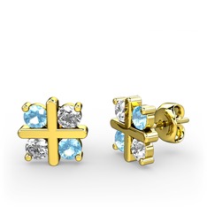 Akuamarin ve swarovski 925 ayar altın kaplama gümüş küpe