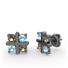 Dumanlı kuvars ve akuamarin 925 ayar siyah rodyum kaplama gümüş küpe