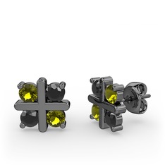 Dört Taşlı Küpe - Peridot ve siyah zirkon 925 ayar siyah rodyum kaplama gümüş küpe #2swavc