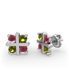 Kök yakut ve peridot 925 ayar gümüş küpe