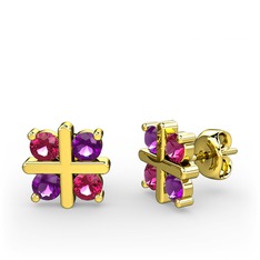 Rodolit garnet ve ametist 925 ayar altın kaplama gümüş küpe