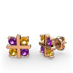 Dört Taşlı Küpe - Ametist ve sitrin 8 ayar rose altın küpe #4i6ifv