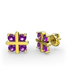 Dört Taşlı Küpe - Ametist 18 ayar altın küpe #4vnhz6