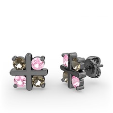 Dört Taşlı Küpe - Dumanlı kuvars ve pembe kuvars 925 ayar siyah rodyum kaplama gümüş küpe #4z3vy8