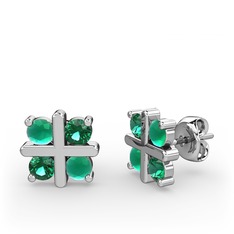 Dört Taşlı Küpe - Kök zümrüt ve yeşil kuvars 925 ayar gümüş küpe #534bkz