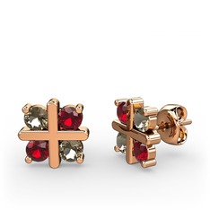 Dört Taşlı Küpe - Dumanlı kuvars ve garnet 8 ayar rose altın küpe #5xjot4