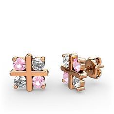 Dört Taşlı Küpe - Pembe kuvars ve swarovski 925 ayar rose altın kaplama gümüş küpe #68lbow